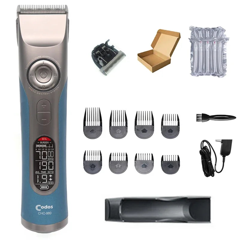 Professional Rechargeable Hair Clipper – LCD Display, Titanium Blade, 3–25mm Nozzles