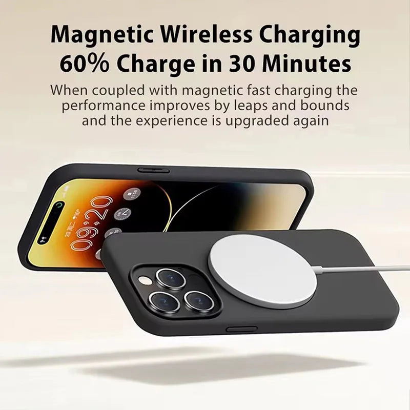 For Apple iPhone 16 15 14 13 Pro Max Plus For Magsafe Luxury Magnetic Liquid Silicone Case Shockproof Wireless Charge Soft