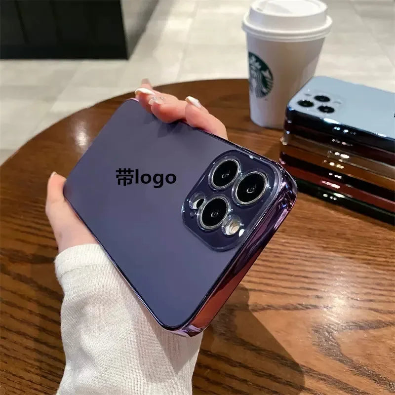 Original High Quality Plating Transparent Phone Case For IPhone 16 15 14 13 12 11 Pro Max Plus Lens Film Protection Back