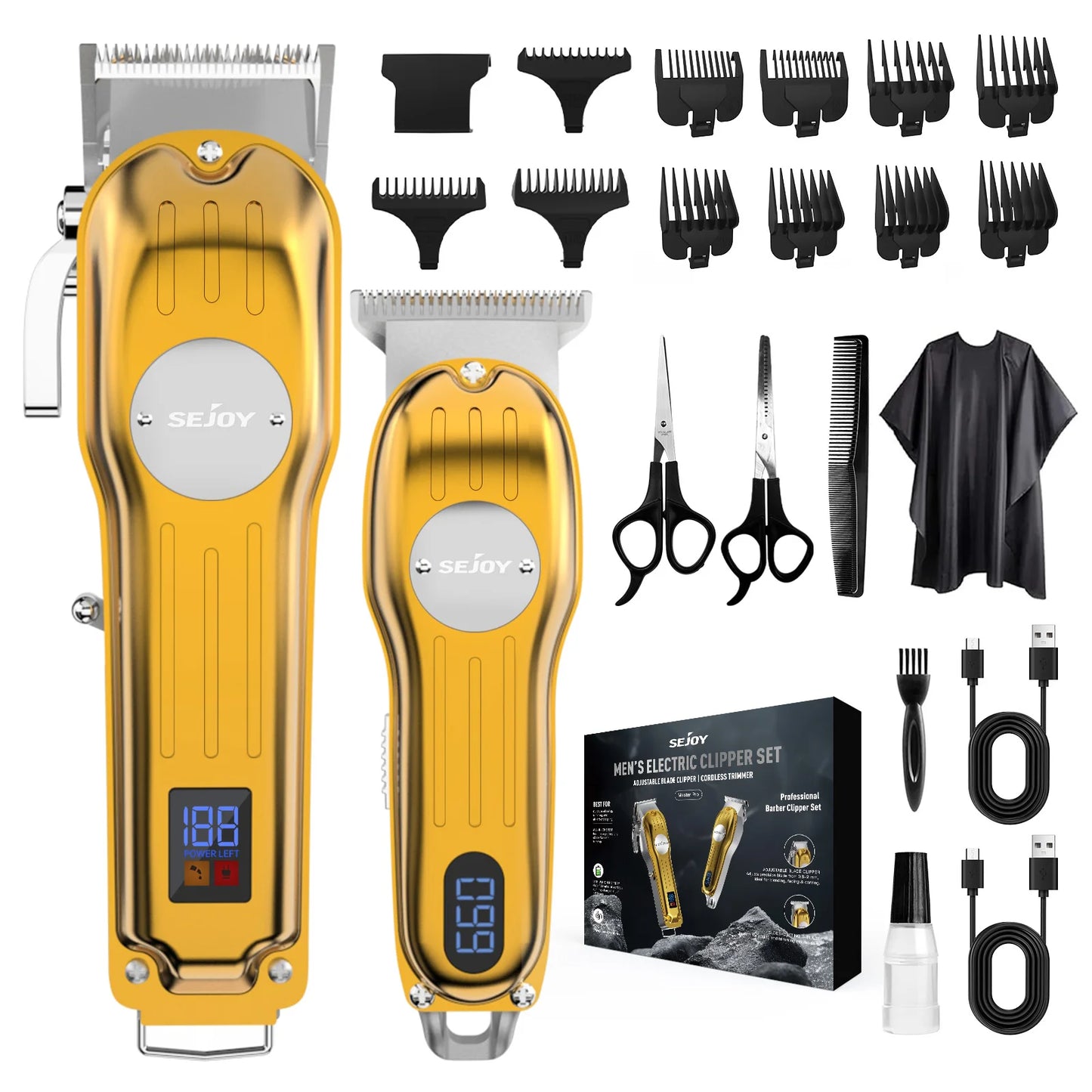 Sejoy Professional Hair Clipper Combo Kit – Rechargeable Cordless Hair Trimmer for Men