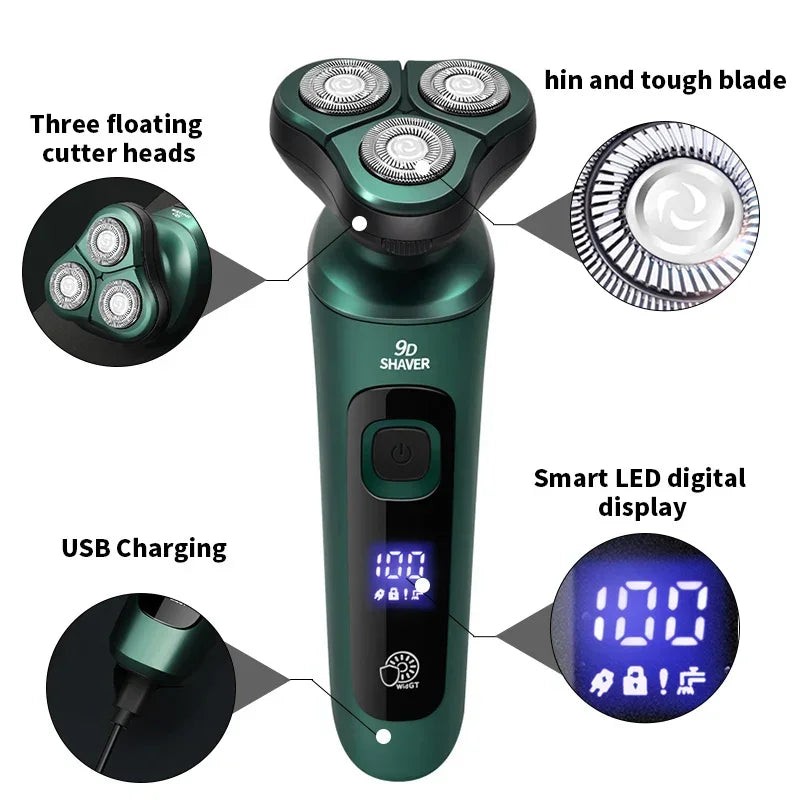 Smart Electric Shaver – LCD Display 3-Head Floating USB Rechargeable Razor