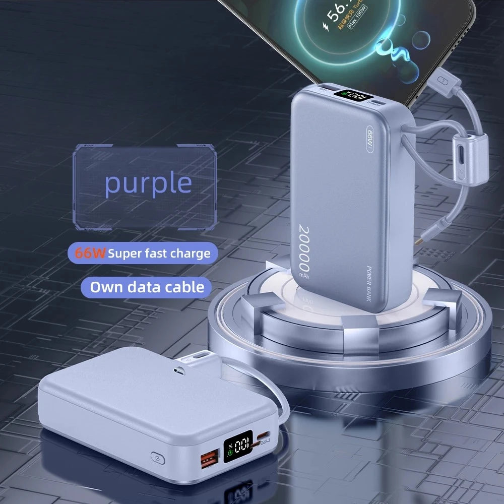 2025 NEW 66W 20000mAh Fast Charge Power Bank CCC Certification with Cable for Xiaomi Huawei Samsung IPhone