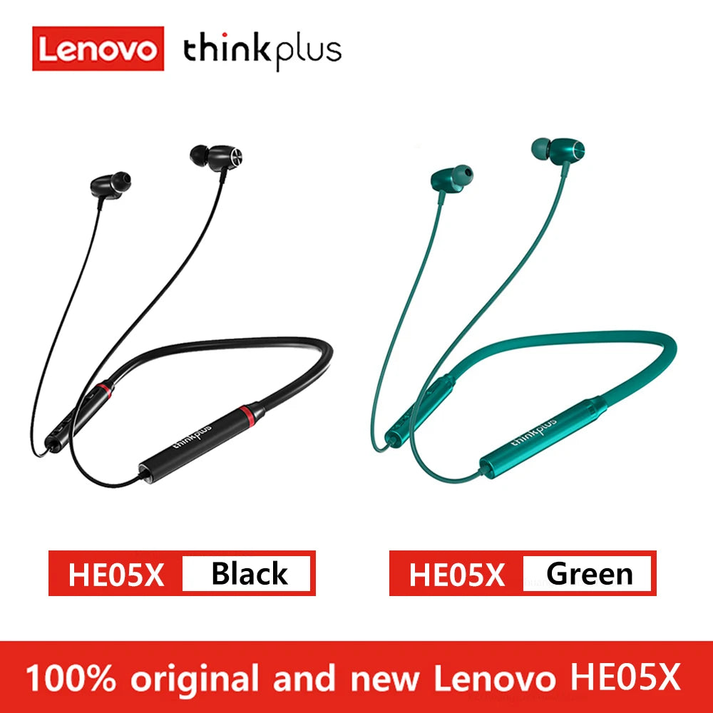 100% Original Lenovo HE05X Bluetooth 5.0 Earphones Waterproof Wireless HIFI Sound Magnetic Neckband X8H Sports