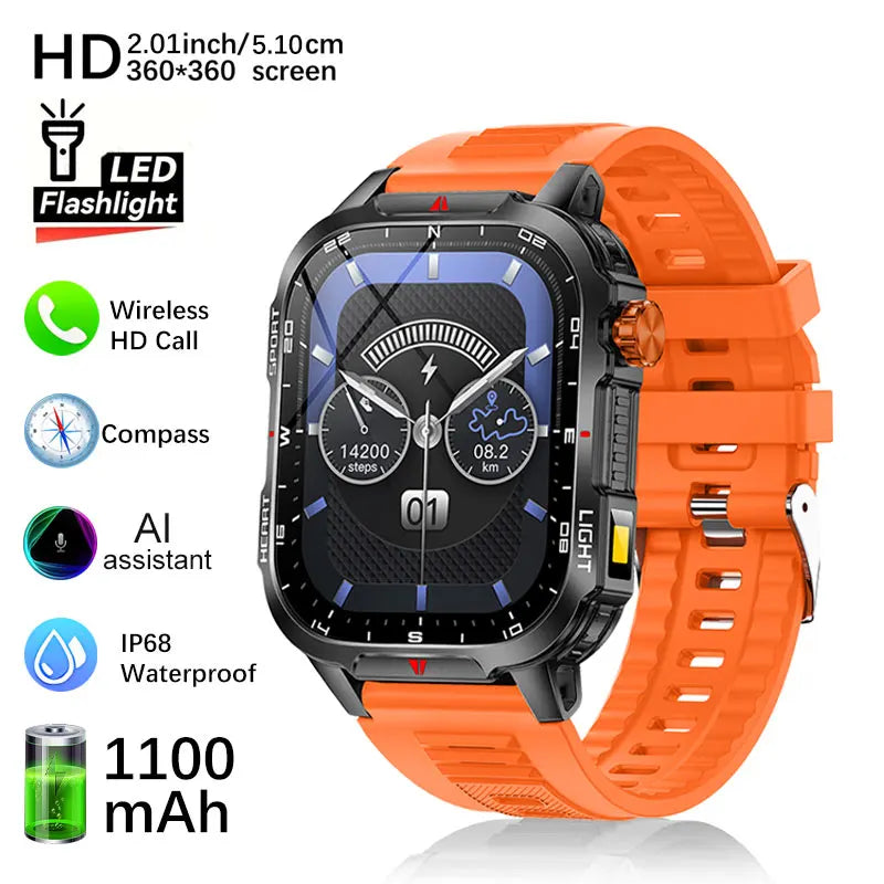 Fanwear men's smart watch Bluetooth call 1100mAh battery 100 days standby time 2.01 inch screen IP68