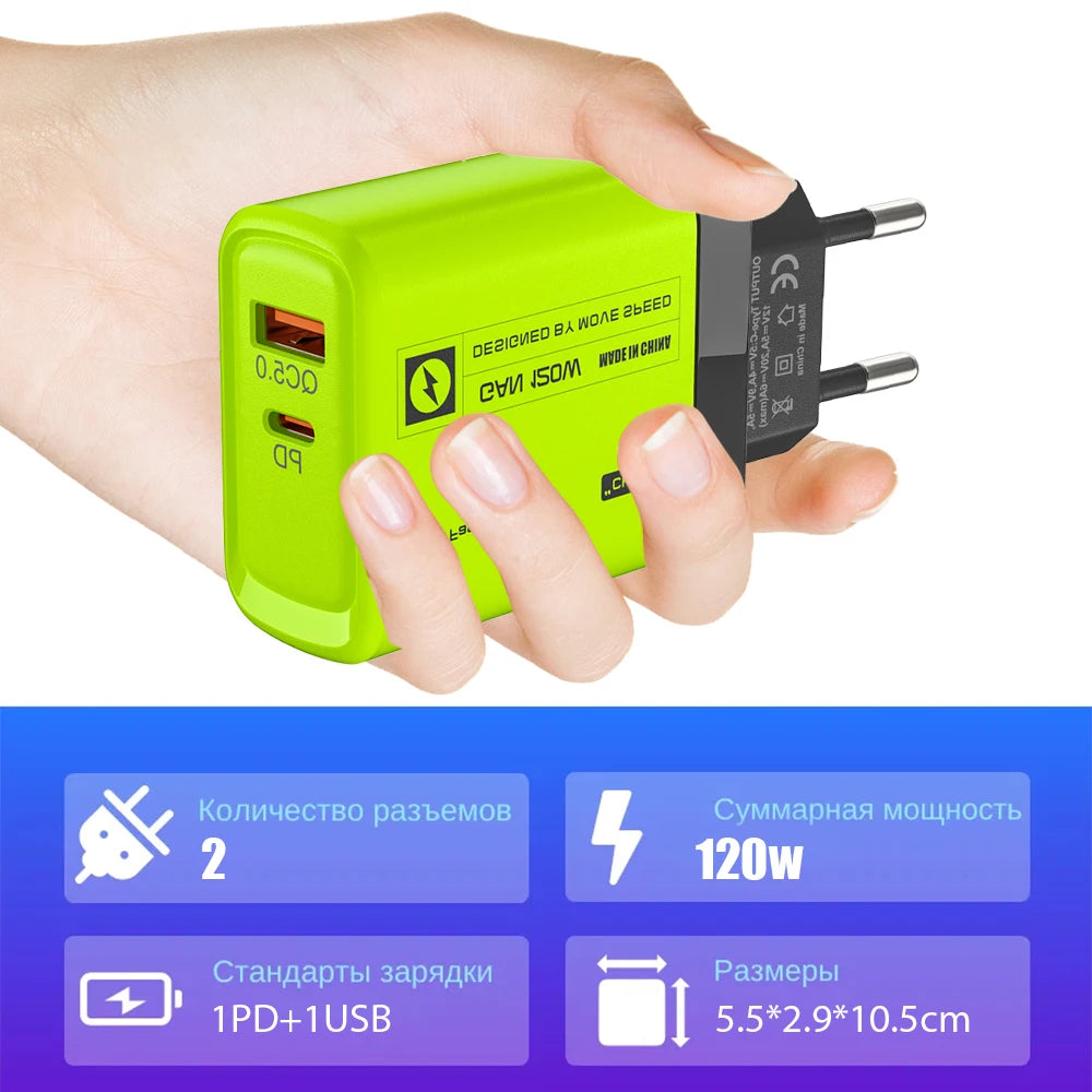 2 Ports USB C PD Charger Quick 3.0 Type C USB Phone Fast For iPhone 15 14 Samsung Xiaomi Huawei