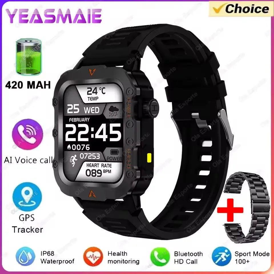 New for Outdoor Smartwatch Military  Men with Led Lighting Bluetooth Call Fitness Heart Rate