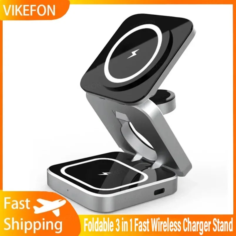 Foldable 3 In 1 Wireless Charging Station For iPhone 15 14 13 12 AirPods 3/2 iWatch 9 8 7 for Samsung Galaxy Magnetic Charger
