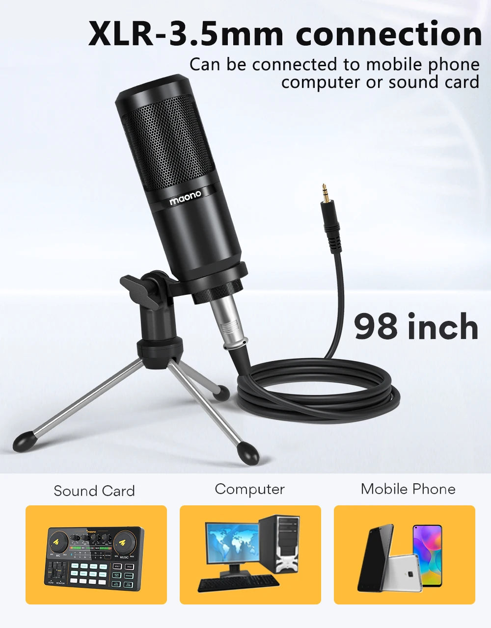 Maono PM360TR Condenser Microphone – 3.5mm Mic for PC, Phone, YouTube & Recording