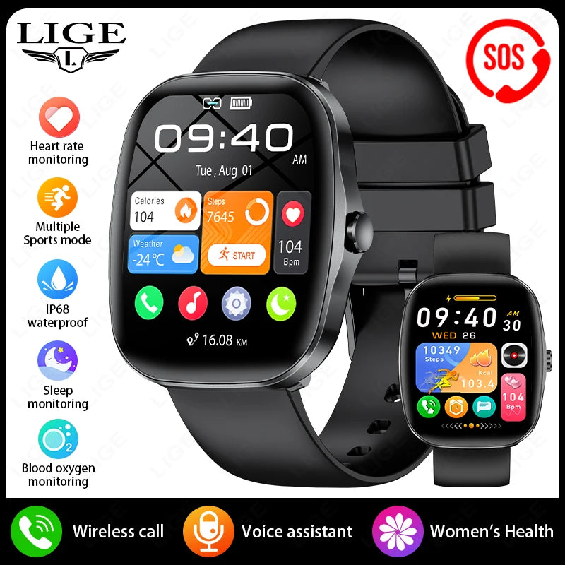 LIGE 2025 Men Smart Watch Women Health Monitor Bluetooth Call Sports Fitness Waterproof Physical Health Ladies Gifts