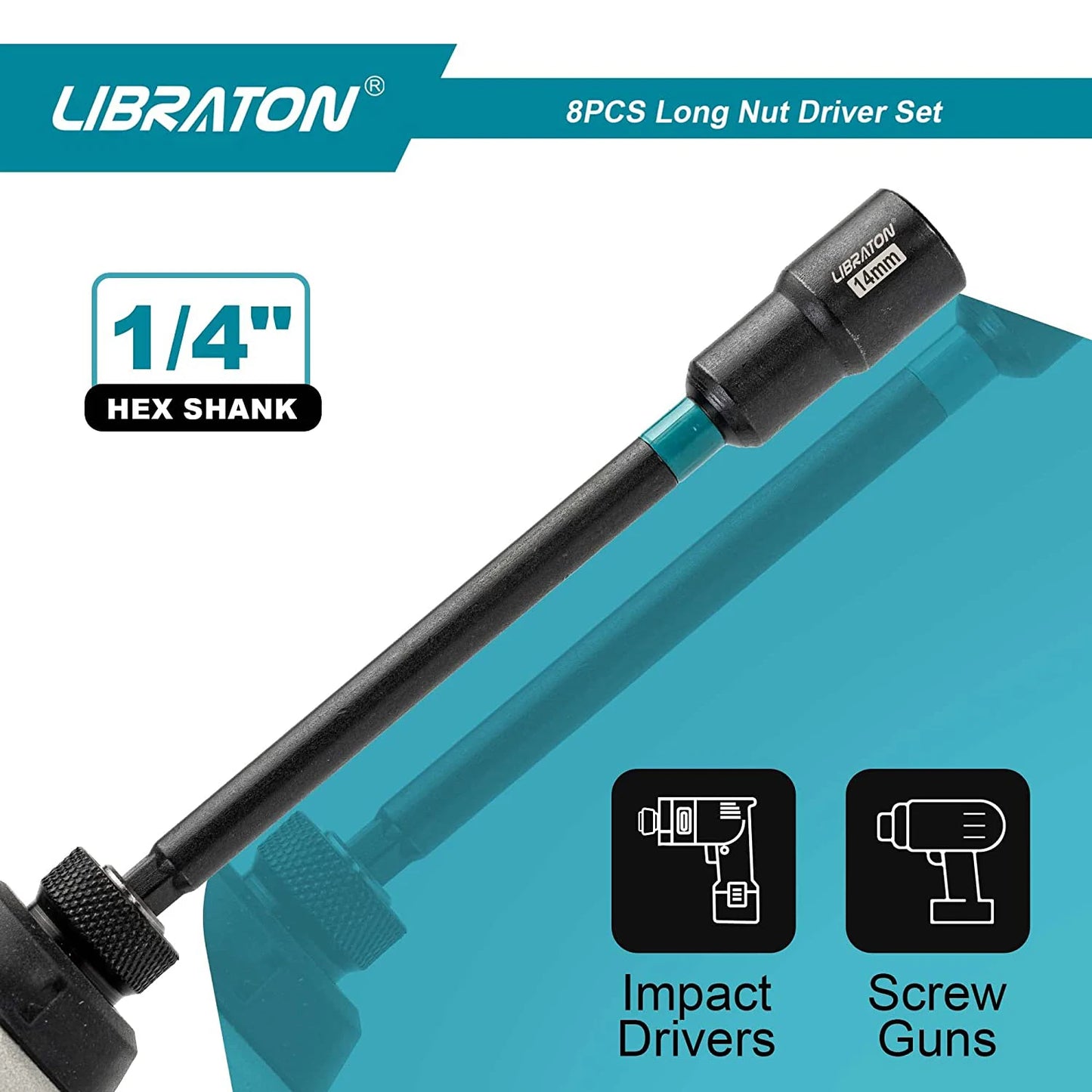 8PCS Magnetic Nut Driver Set,  6", Metric / SAE Nut Drivers, Shank Driver Bits, 1/4"Hex Shank, Long Bits