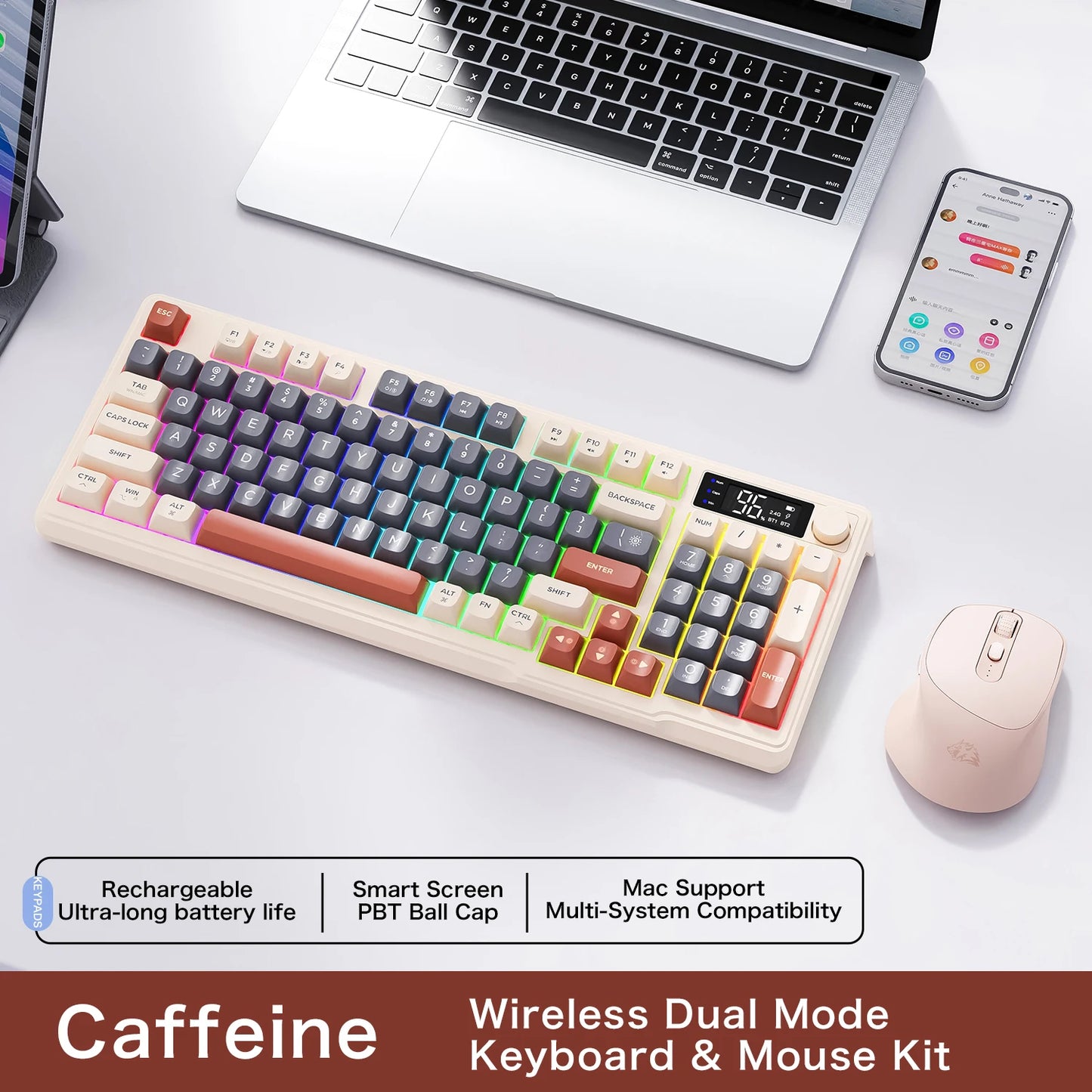 M96 Screen Wireless gaming equipment Kit ZIYOULANG Bluetooth Keyboard With Mouse Gaming,Electronic Screen, Multi-Device Connection
