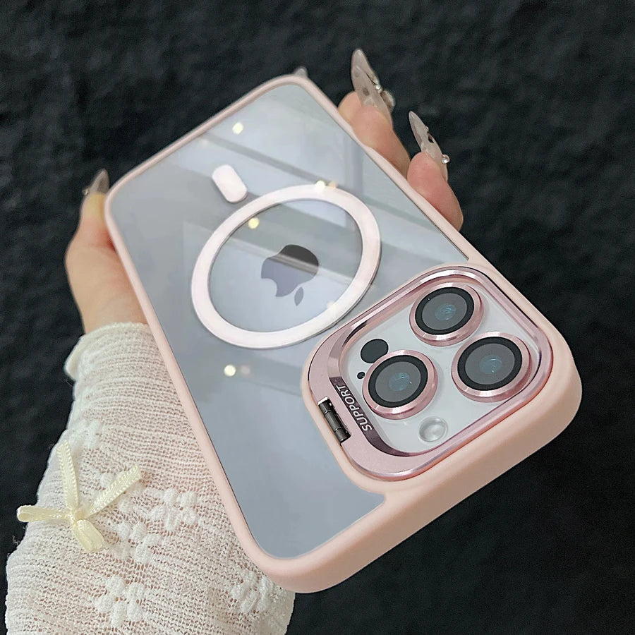 Luxury Magnetic Shockproof Phone For iPhone 17 15 16 14 13 12 11 Pro Max For Magsafe Funda Stand Glass Lens Cover