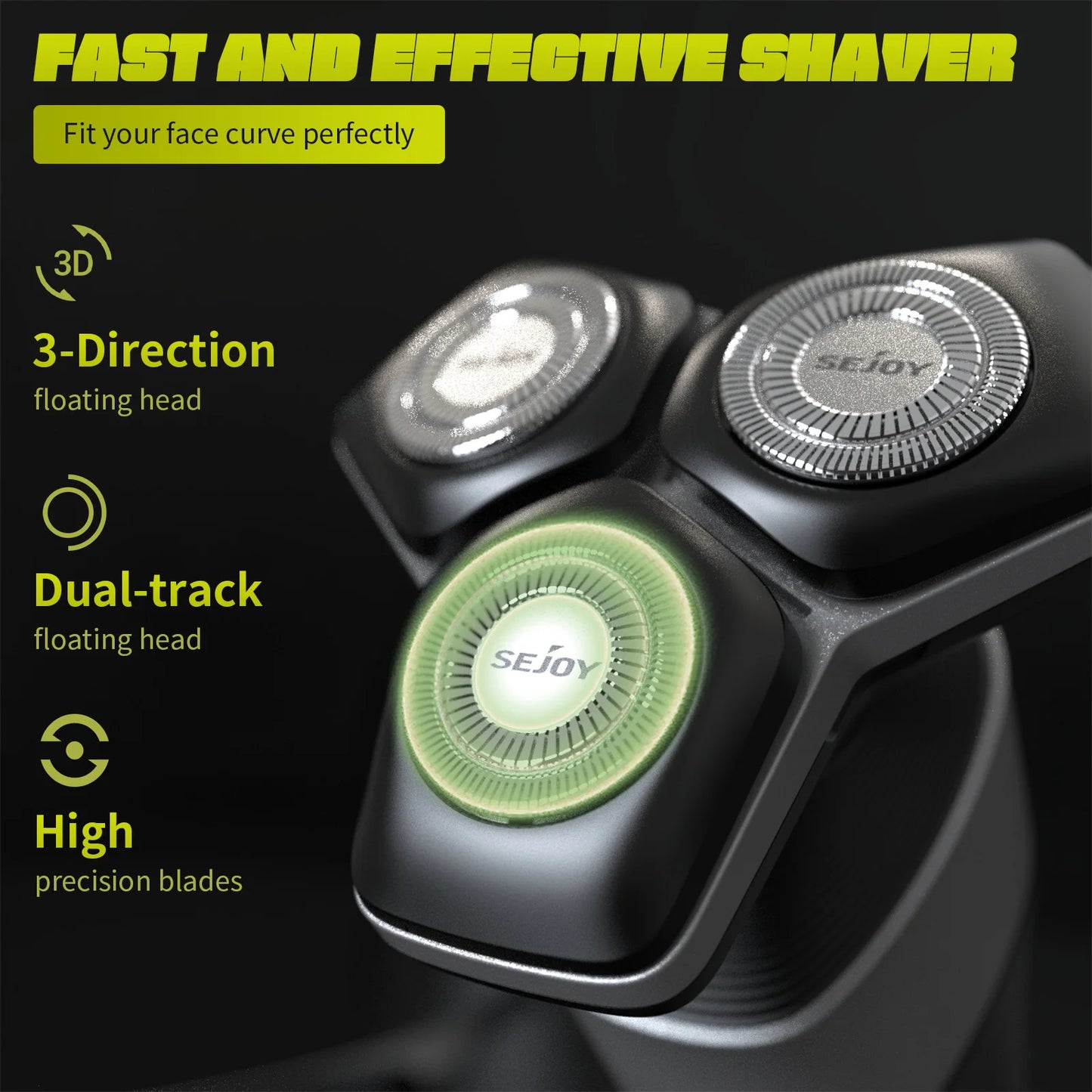 SEJOY 3-in-1 Electric Shaver – Cordless Beard & Nose Hair Trimmer, Waterproof USB Rechargeable