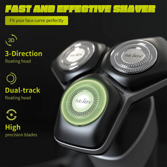 SEJOY 3-in-1 Electric Shaver – Cordless Beard & Nose Hair Trimmer, Waterproof USB Rechargeable