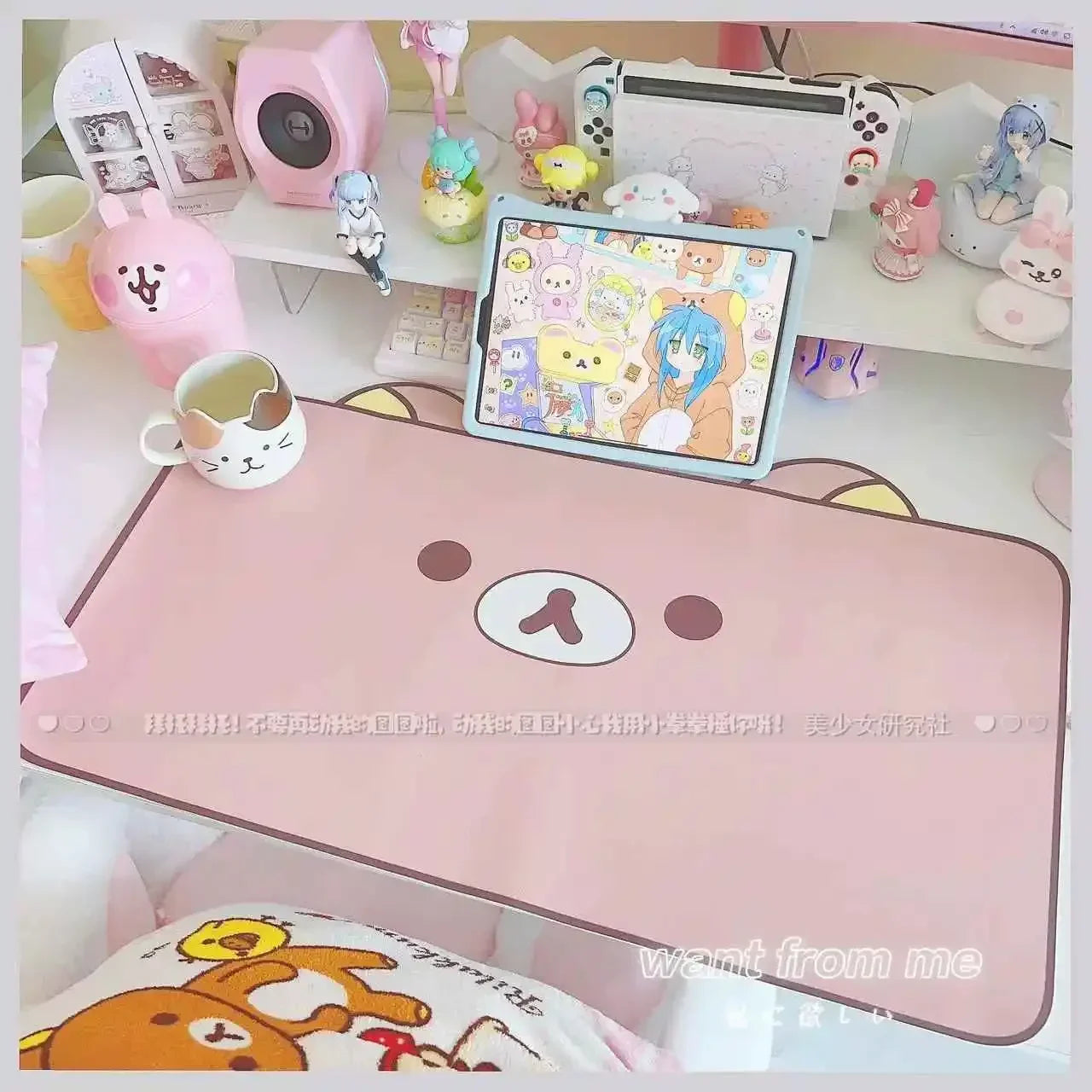 Kawaii Cute Ins Style Mouse Pad Original Cat Large Size Leather Waterproof