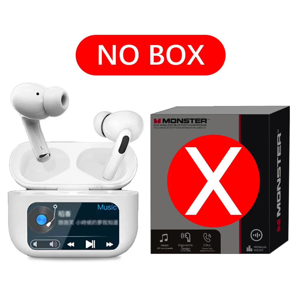 MONSTER Wireless Bluetooth 5.3 Earphones LCD Touch Screen Headphones ANC Noise Reduction Headset Built In HD Mic  Music Earbuds