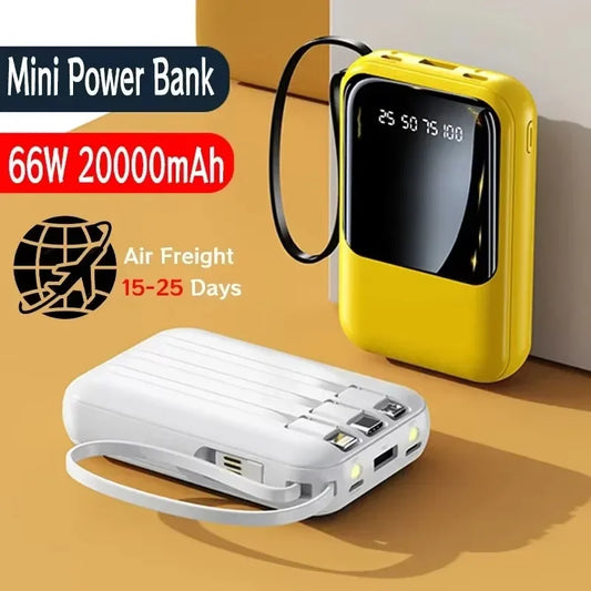 NEW 20000mAh Mini Power Bank 66W Portable Charger Fast External Spare Battery for IPhone Huawei Xiaomi Phone