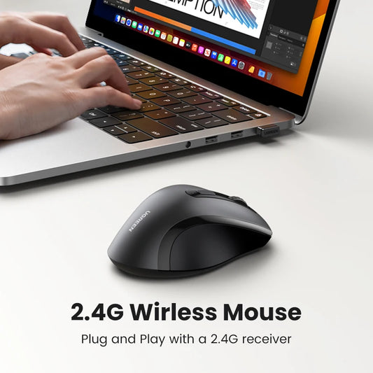 UGREEN 2.4GHz Wireless Mouse – Silent Click, 1600DPI, USB Receiver for PC, Laptop & MacBook