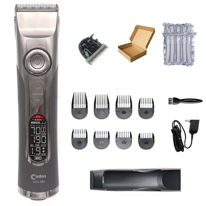 Professional Rechargeable Hair Clipper – LCD Display, Titanium Blade, 3–25mm Nozzles