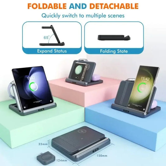 3 in 1 Foldable Fast Charging Dock Station Wireless Charger Stand For Samsung Z Fold Zflip5 S25 S24 Ultra Galaxy Watch 6 5 Buds2