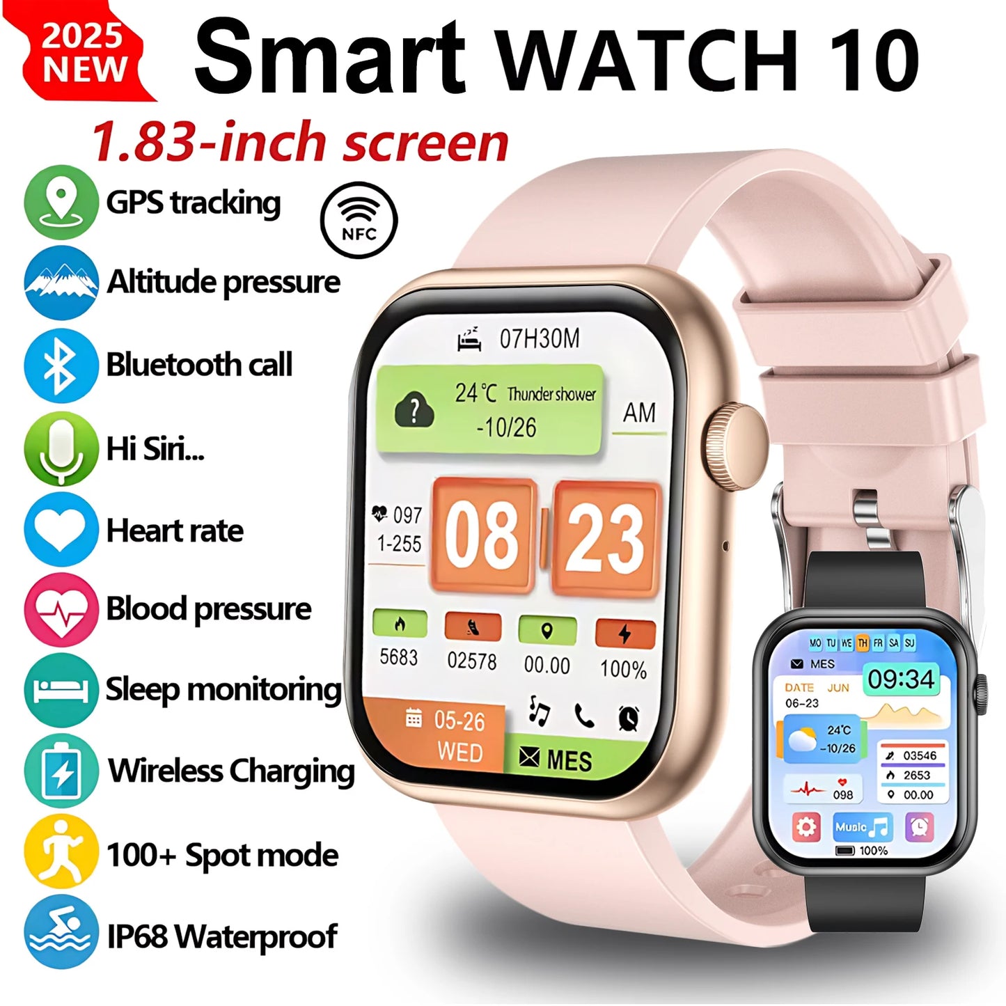 2025 New Watch  Smart 10 NFC Bluetooth Call Women Men Heart Rate Voice Assistant 100+Sports Ladies For Xioami