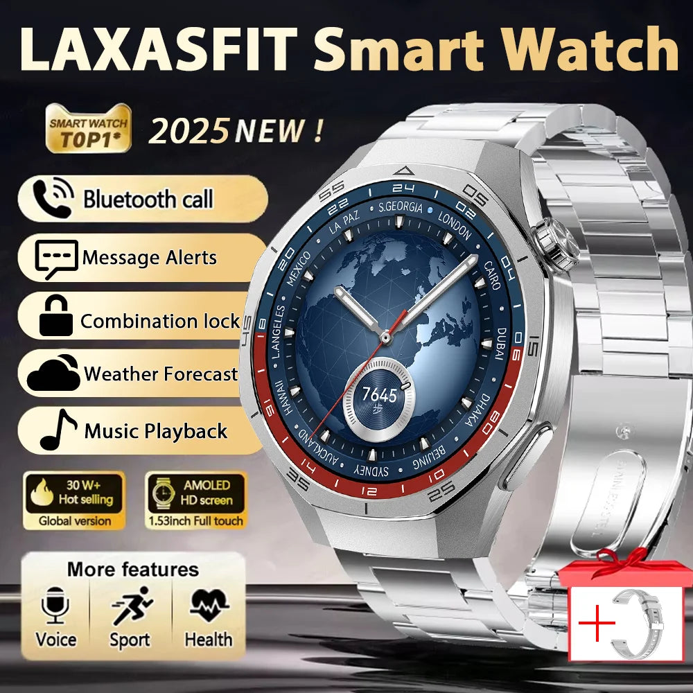 LAXASFIT 2025 New Smart Watch Men's 1.52 HD Screen Bluetooth Talk Heart Rate Monitor Men Women NFC Outdoor Sports