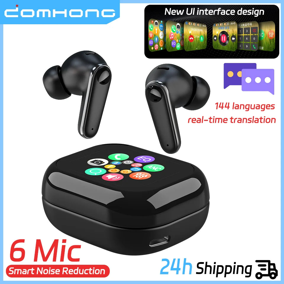 Touch Screen Wireless Headphones 144 Languages Real Time Translation Bluetooth Earphone 6 Mic ANC ENC Cancelling Sports Earbuds