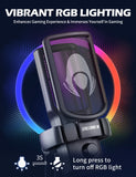 Gaming USB Condenser Microphone – RGB PC Mic with Mute, Gain Knob, Metal Stand & Pop Filter