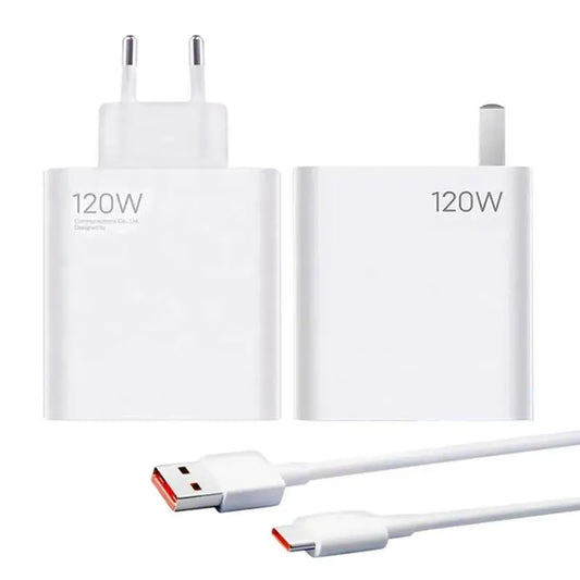 120W USB Fast Charger EU/US Plug Phone Charge Adapter For SamsungXiaomi Wall Charger With 120W Charging Cable