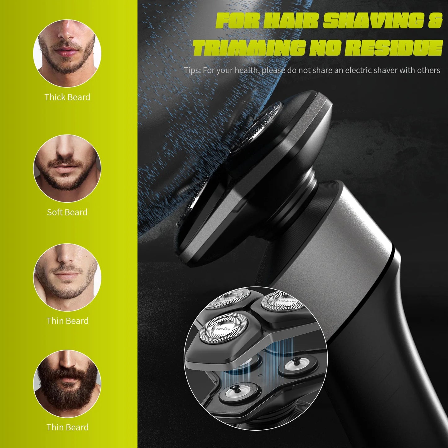 SEJOY 3-in-1 Electric Shaver – Cordless Beard & Nose Hair Trimmer, Waterproof USB Rechargeable