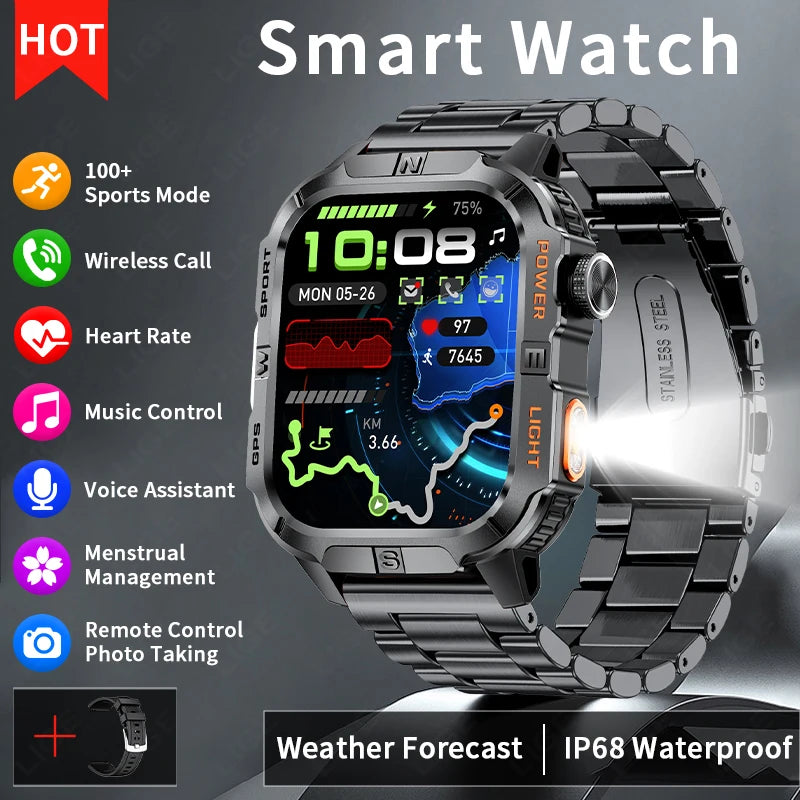 LIGE GPS Positioning Smart Watch Compass Flashlight Outdoor Watches Bluetooth Call 2.01'' Large Screen Waterproof