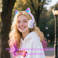 P47M Wireless Headphone Flash Light Cute Cat Bluetooth with Mic Control LED Stereo Music Helmet Phone Bluetooth