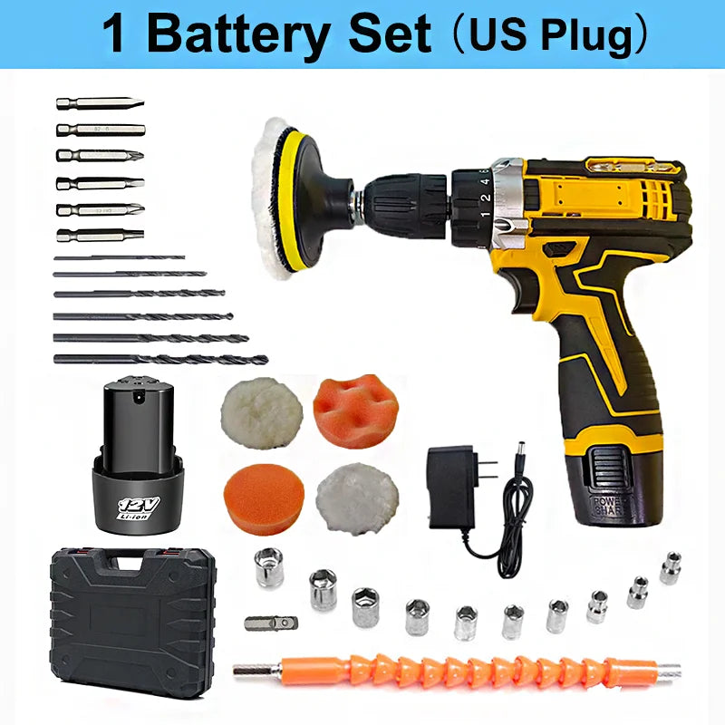 Lithium Electric Drill & Screwdriver Set with Accessory Box