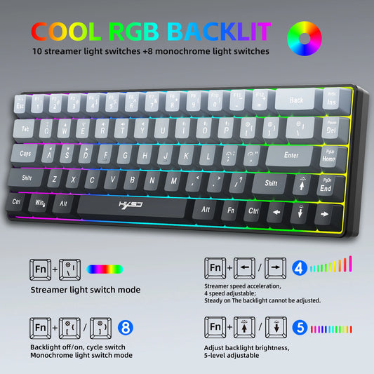 HXSJ-V200 Wireless Gaming Keyboard – 68-Key, 3-Mode (Wired/2.4G/BT), RGB Backlit, 60% Layout