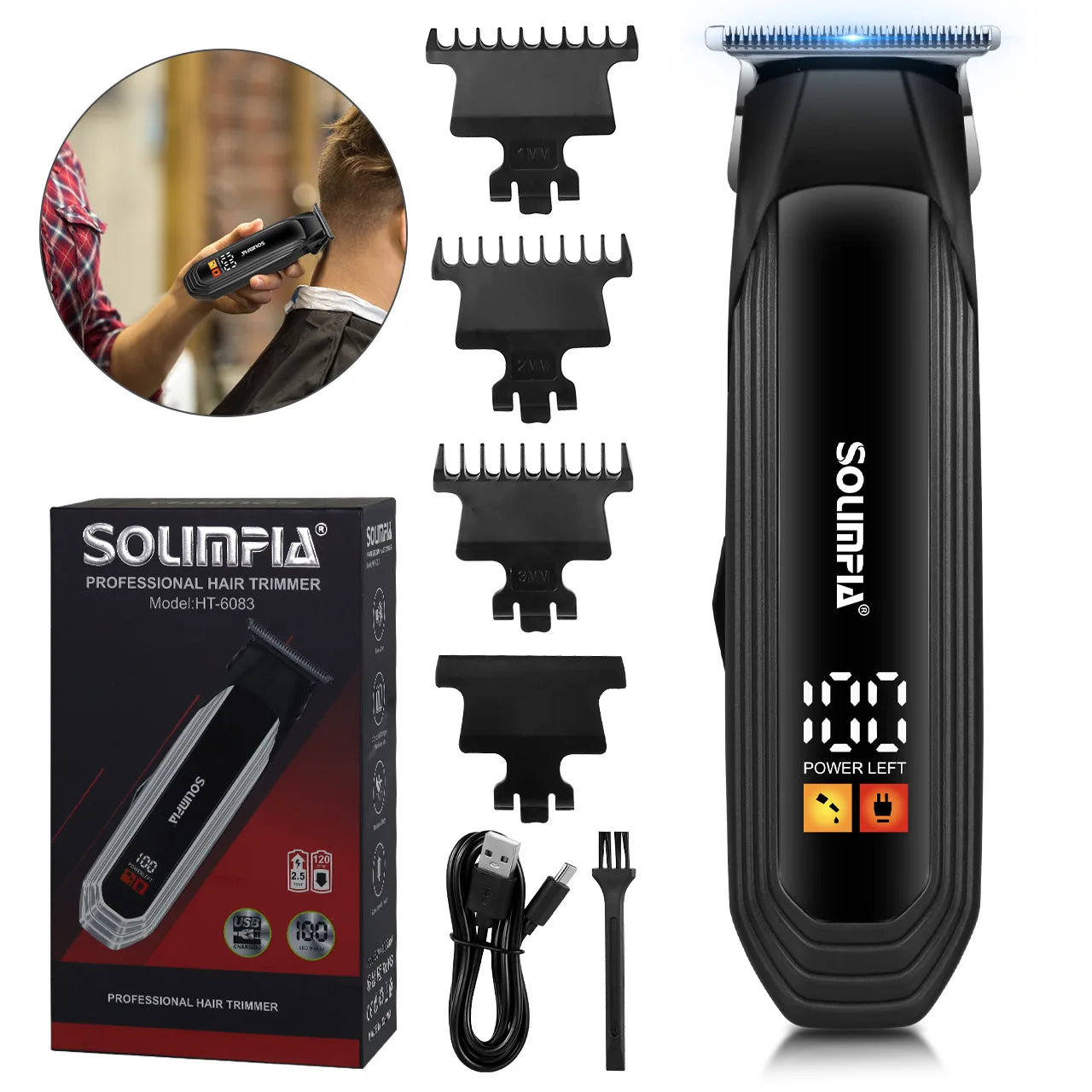 SURKER Professional Hair Clipper – Ceramic Blade, LED Display, USB Charging