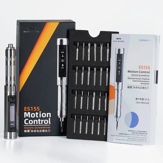 MINIWARE ES15S intelligent Motion Control Electric Screwdriver USB Chargeable Cordless  24pcs 4mm Bit Set LED lights