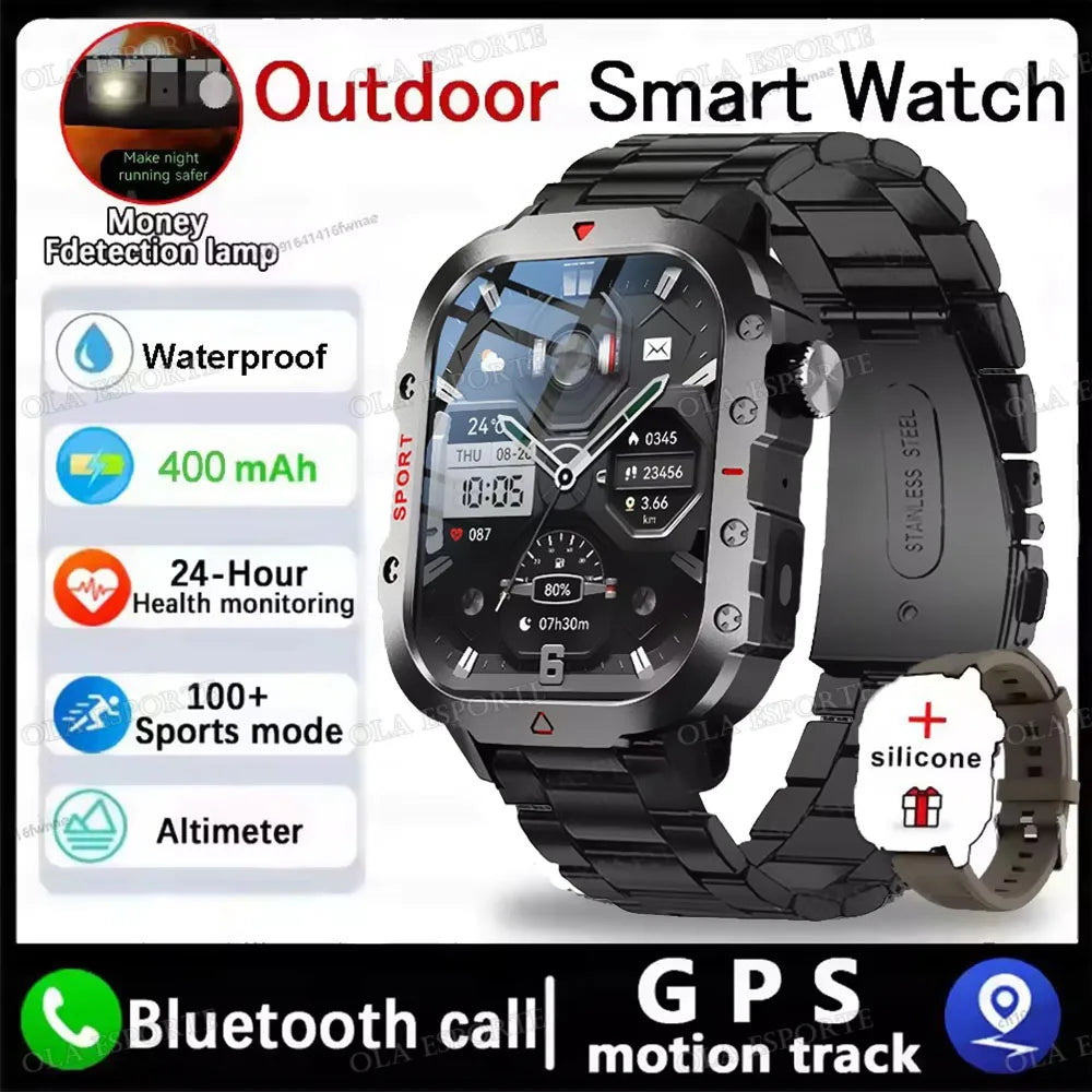 Military GPS Smart Watches For Flashlight Waterproof Outdoor Sport Tracker Bluetooth Call Man Women 2025 Pk h12
