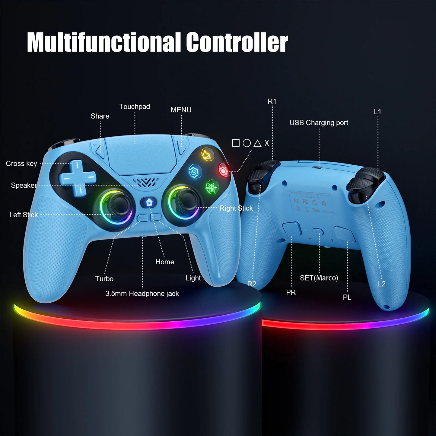 Wireless Gamepad For Ps5/Ps5 Pro/Ps5 Slim/Pc With Hall Joystick Dual Vibration Bluetooth Controller Turbo Dual Sense Programmin