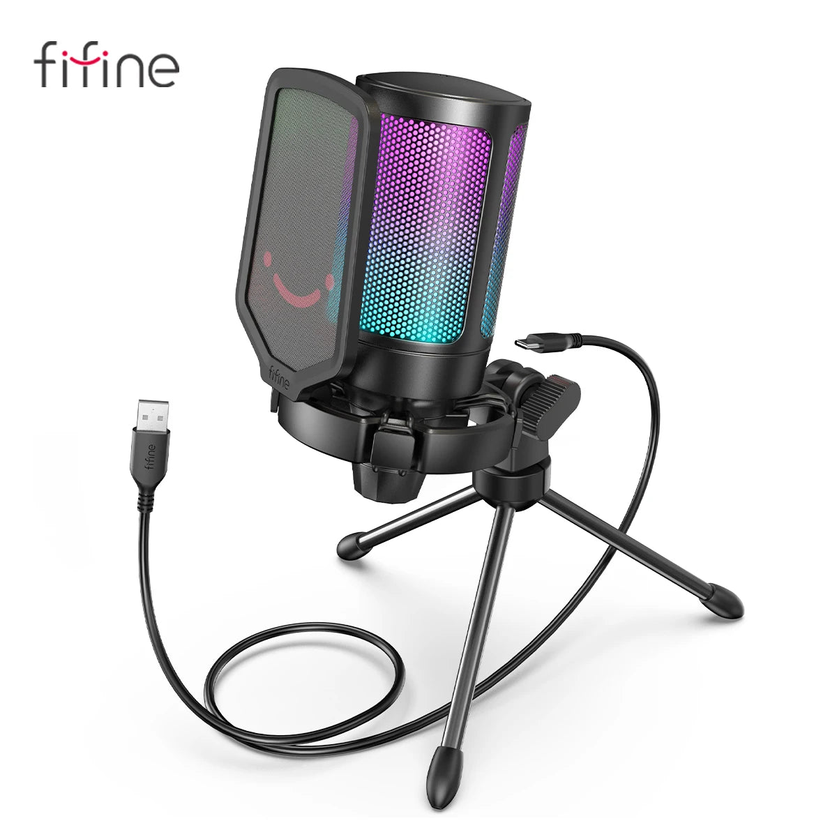 FIFINE USB Condenser Gaming Microphone A6V – PC, PS4, PS5, Mac with Pop Filter, Shock Mount & Gain Control