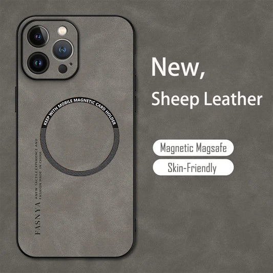 For Magsafe iPhone 15 14 13 12 11 Pro Max X XR XS max 14 15 Plus Sheepskin Vintage Magnetic Leather Soft Phone Case