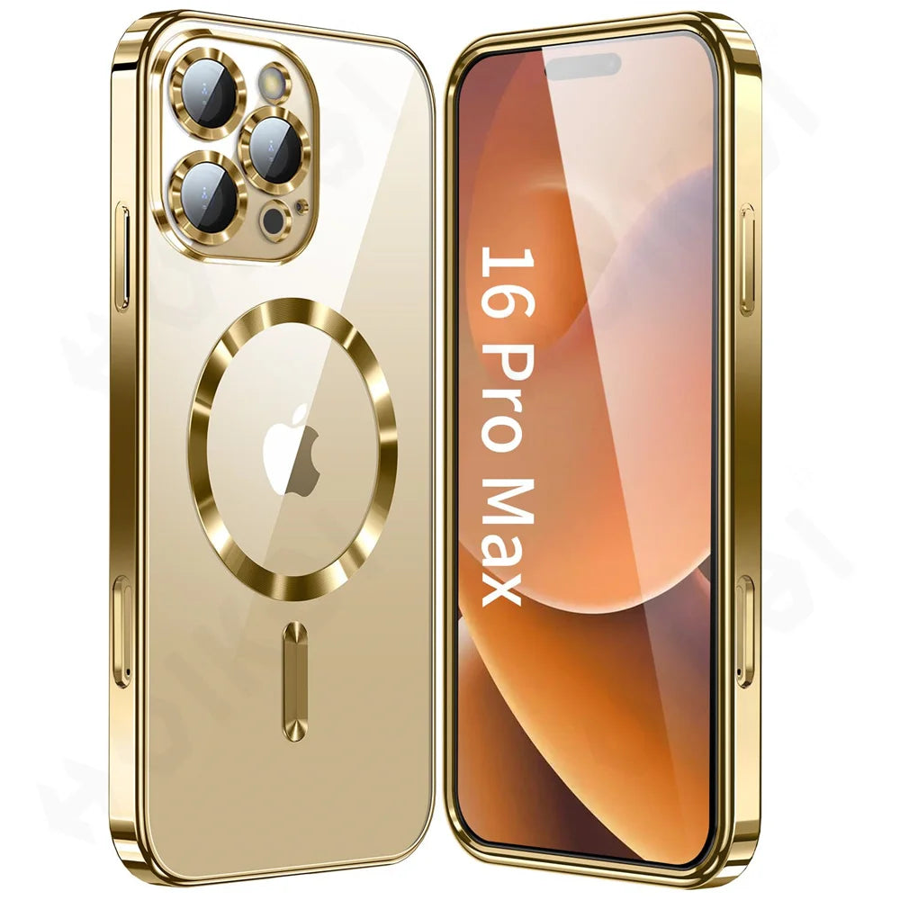 Luxury Magnetic Plating Clear For Magsafe Wireless Charging iPhone 11 12 13 14 15 16 Pro Max Plus Shockproof Silicone Cover