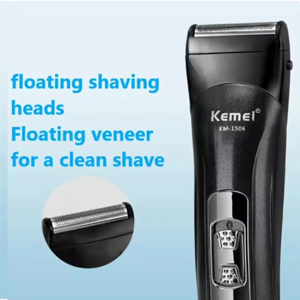 Kemei KM-1506 3-in-1 Electric Shaver – Rechargeable Hair & Nose Trimmer for Men