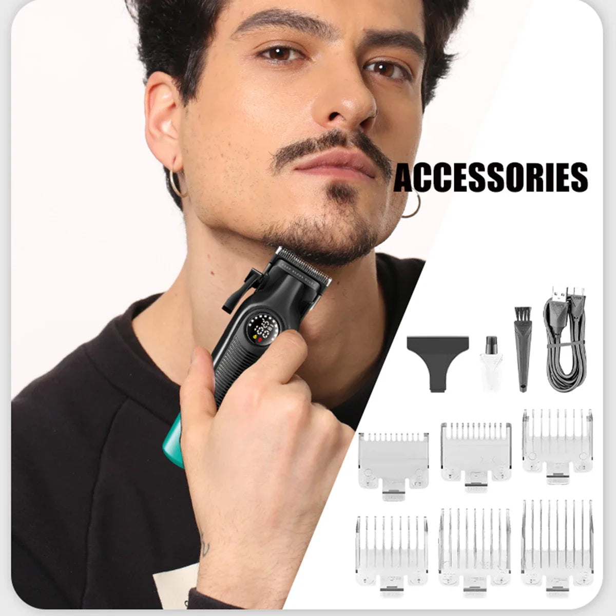 VGR V-196 Professional Hair Clipper – DLC Blade, LED Display, Cordless USB Rechargeable Trimmer