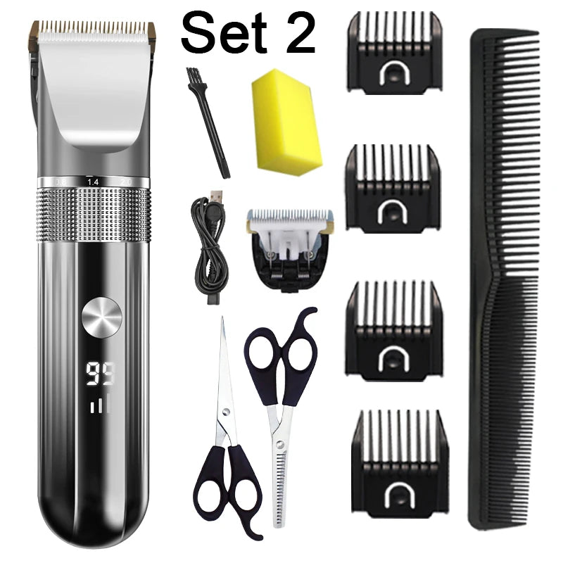 Professional Electric Hair Clipper – Waterproof, LED Display, USB Charging Set