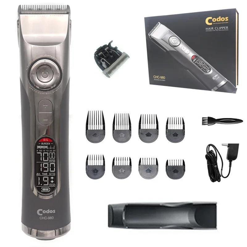 Professional Rechargeable Hair Clipper – LCD Display, Titanium Blade, 3–25mm Nozzles