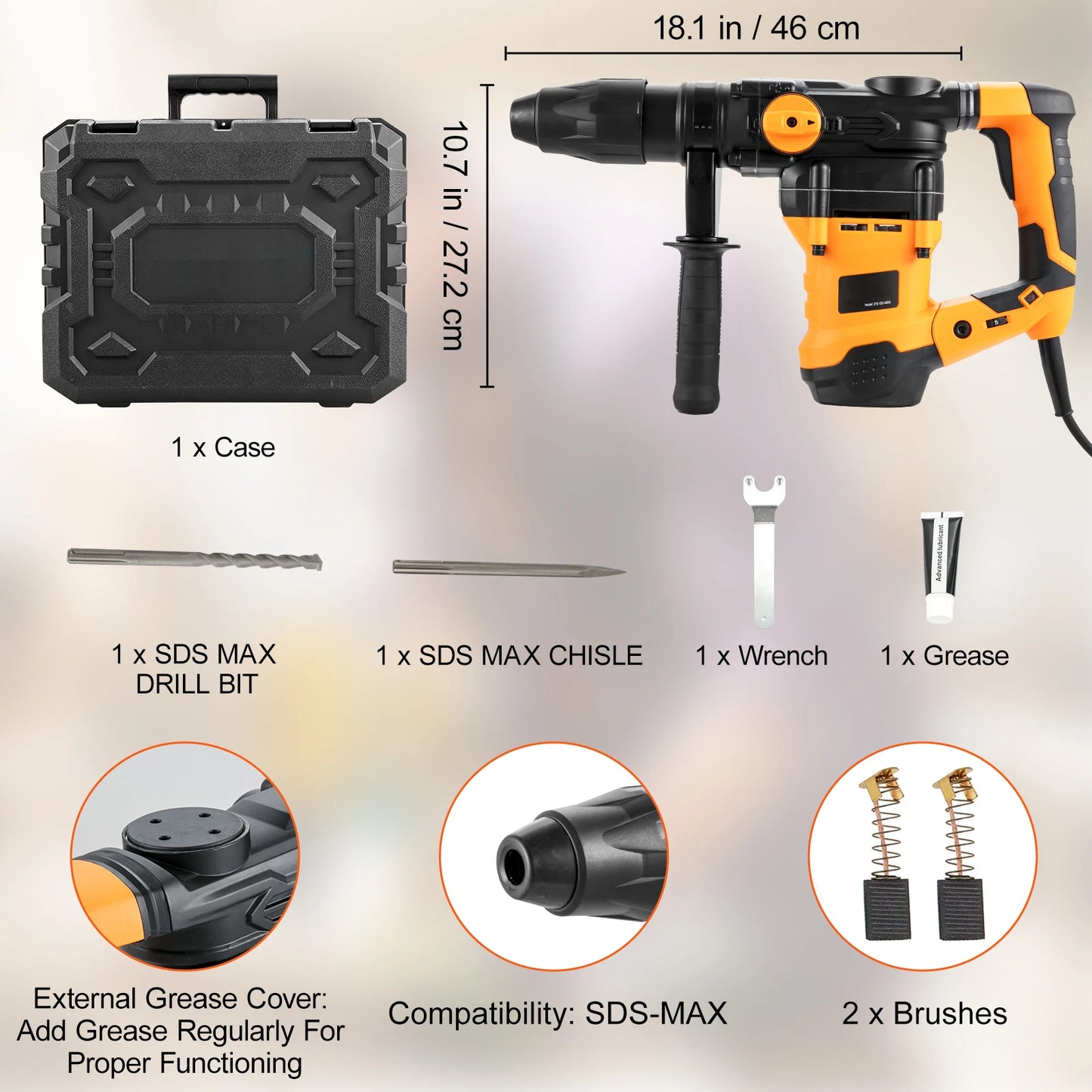 SucceBuy 1600W Rotary Hammer Drill Max Drilling 42mm 3 Modes Max Corded Demolition Chipping Metal Concrete Breaker Jackhammer