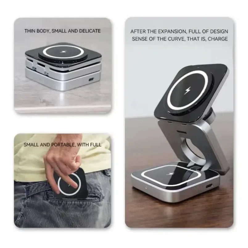 Foldable 3 In 1 Wireless Charging Station For iPhone 15 14 13 12 AirPods 3/2 iWatch 9 8 7 for Samsung Galaxy Magnetic Charger