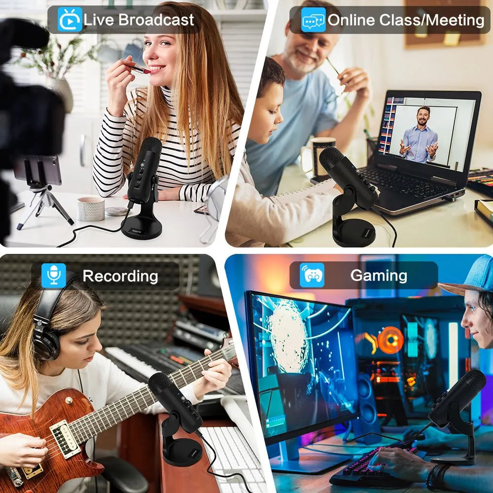 Haomuren USB Microphone – Condenser Mic for PC, Mac & Gaming with Phone Adapter and Headphone Output