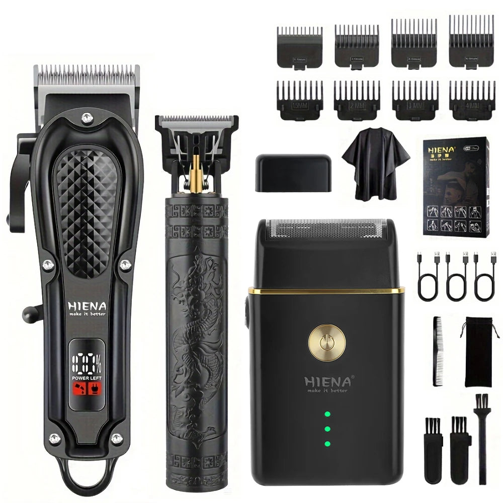 HIENA 212 Professional Hair Clipper – Metal Cordless Electric Trimmer with LCD Display
