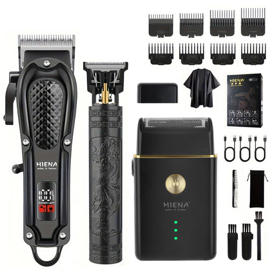 HIENA 212 Professional Hair Clipper – Metal Cordless Electric Trimmer with LCD Display
